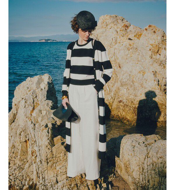 LOULOU WILLOUGHBY「【LOULOU WILLOUGHBY】カノコワイドボーダーカーデワンピース」|カーディガン|ブラック系