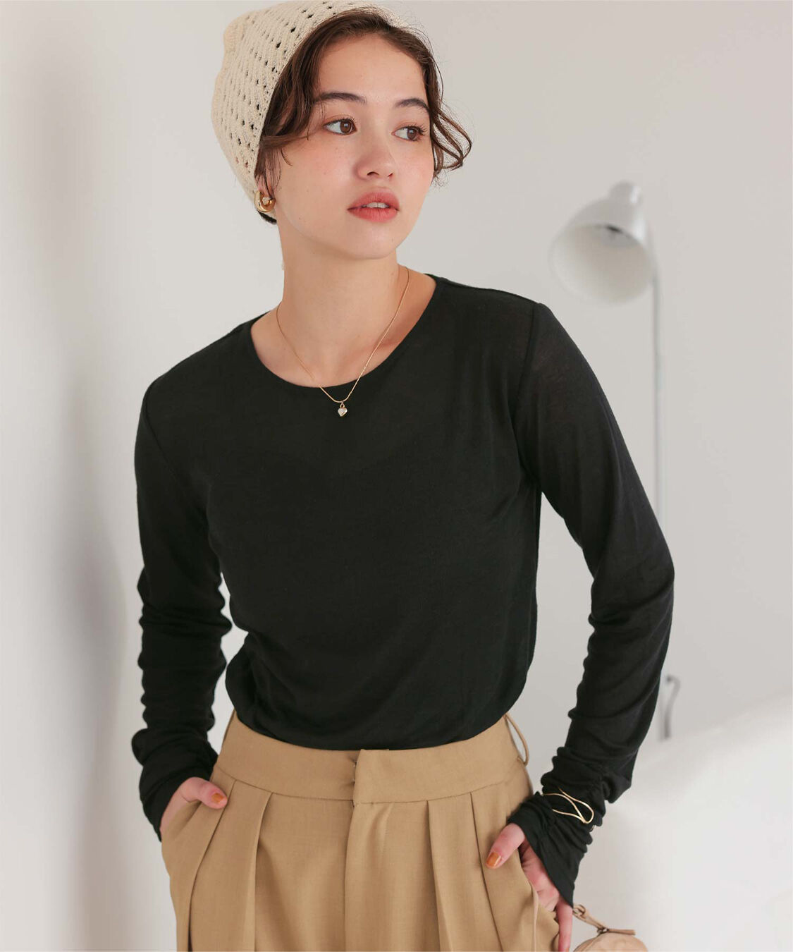 titivate「着心地抜群シアークルーネックトップス」|Tシャツ・カットソー|ブラック