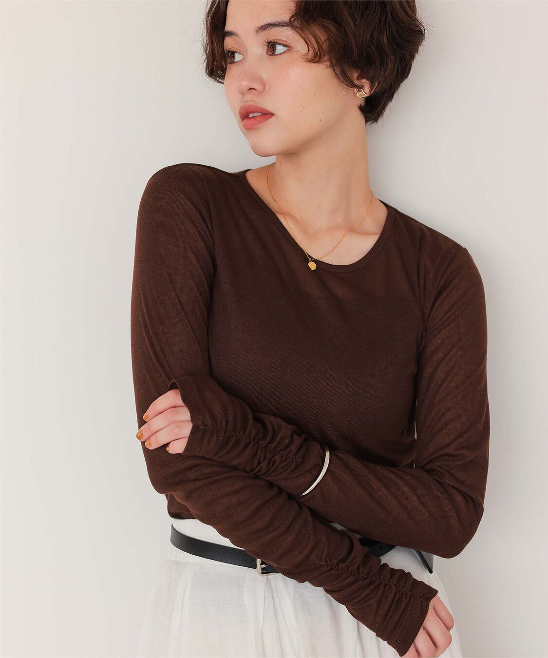 titivate「着心地抜群シアークルーネックトップス」|Tシャツ・カットソー|ブラウン