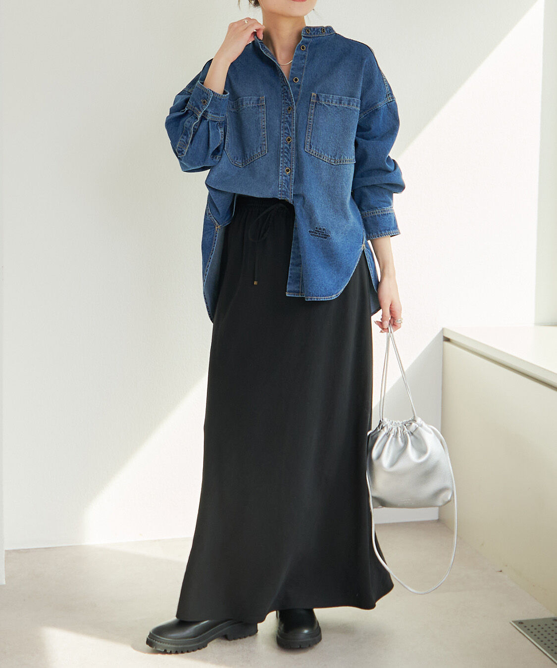  「デニムバンドカラーシャツ」|シャツ・ブラウス|