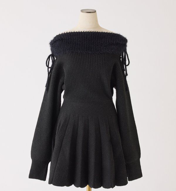  「オフショルプリーツニットミニワンピ」|ワンピース|