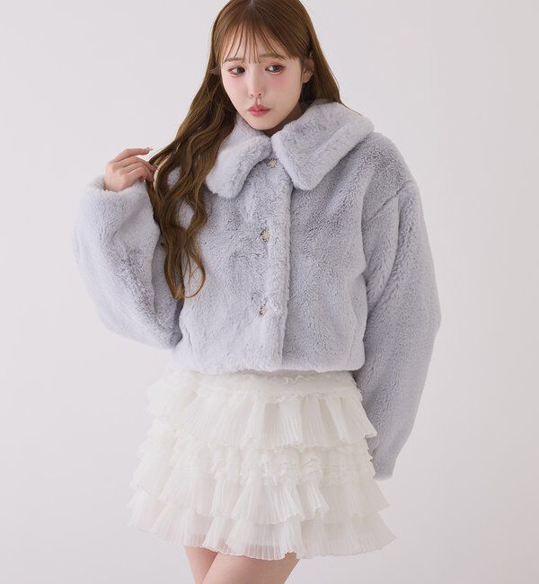  「衿つきエコファーショートコート」|ダウンベスト・ベスト|