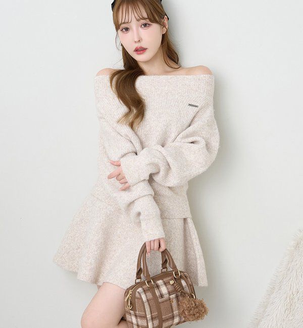  「オフショルニットセットアップ」|ワンピース|ベージュ