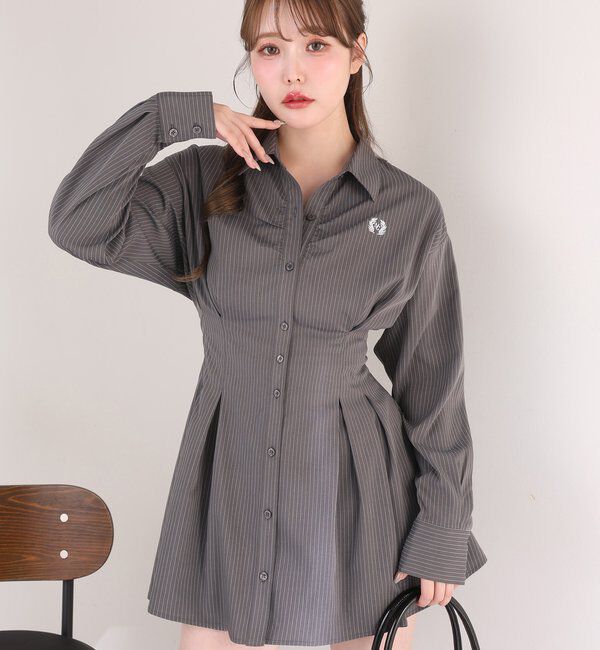  「【マイナス5キロ見え】レースアップシャツチュニック」|シャツ・ブラウス|