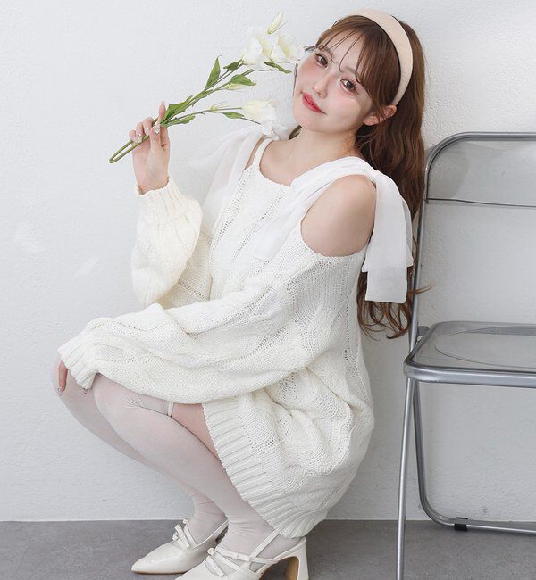  「ミルキーパレットニットミニワンピ／肩リボン取り外し可」|ワンピース|