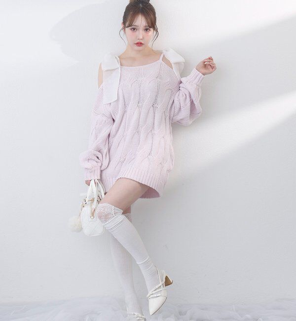  「ミルキーパレットニットミニワンピ／肩リボン取り外し可」|ワンピース|
