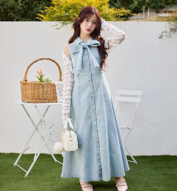  「【Denim Collection】ボレロセットサイドカットロングワンピ」|ワンピース|