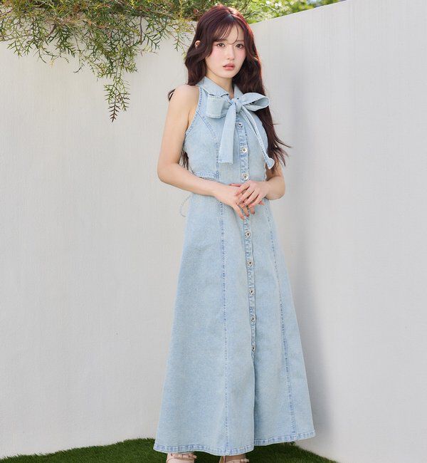  「【Denim Collection】ボレロセットサイドカットロングワンピ」|ワンピース|