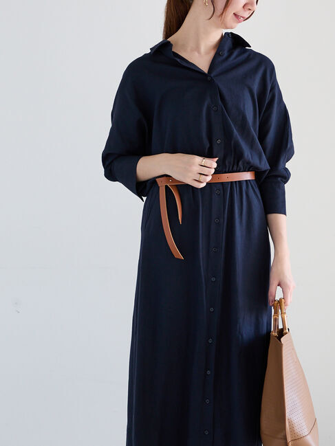 Te chichi「ベルト付きレーヨンリネンシャツワンピース」|ワンピース|ネイビー