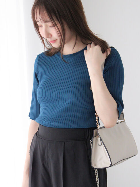 Te chichi TERRASSE「ハーフスリーブクルーネックリブニット」|ニット・セーター|ネイビー
