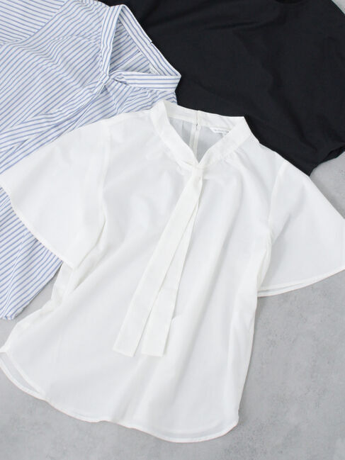 Te chichi TERRASSE「【ｲｰｼﾞｰｹｱ/接触冷感】無地/柄アソートパール釦ボウタイブラウス」|シャツ・ブラウス|オフホワイト