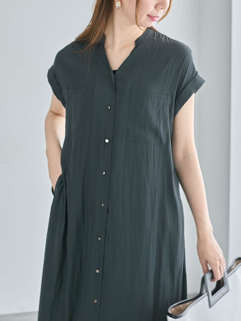 Te chichi「Wポケットサテンシャツワンピース」|ワンピース|ネイビー