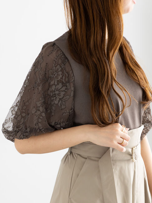 Te chichi「レースバルーンスリーブニット」|ニット・セーター|ブラウン