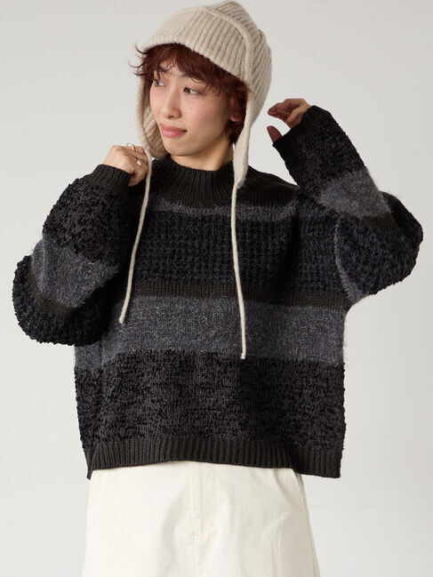 Lugnoncure「マルチデザインボーダーニット」|ニット・セーター|ブラック