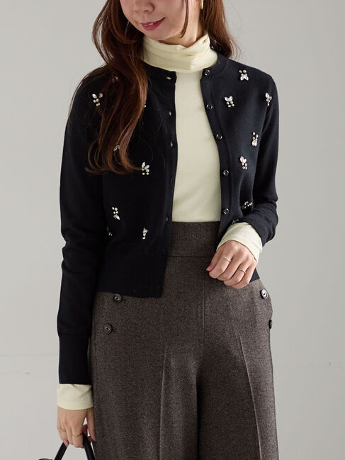 Te chichi「ビジューニットコンパクトカーディガン」|カーディガン|ブラック