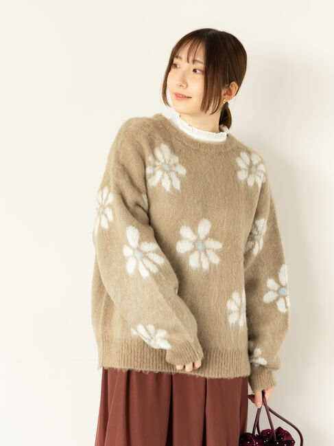 Te chichi TERRASSE「起毛花柄ジャカードニットプルオーバー」|ニット・セーター|ベージュ