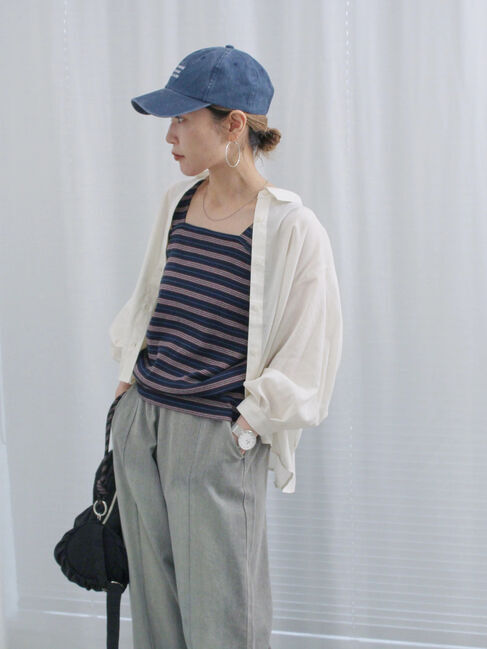 Samansa Mos2 blue「ショート丈シャーリングブラウス」|シャツ・ブラウス|