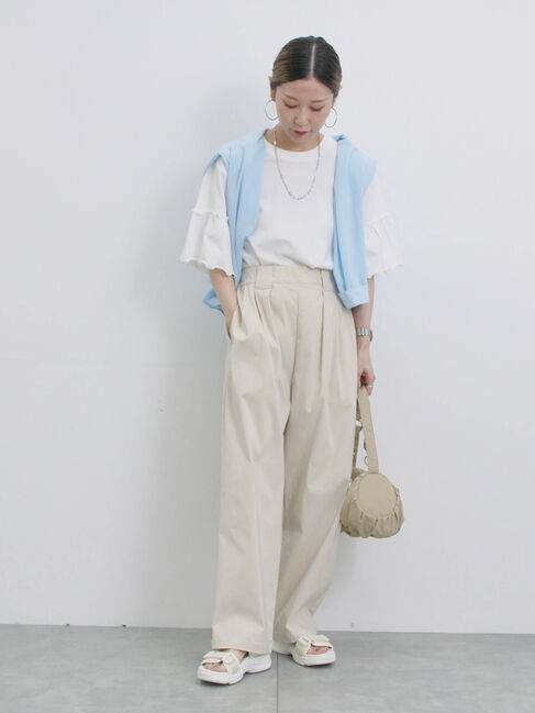 Samansa Mos2 blue「ストレッチタックカーブパンツ」|その他|