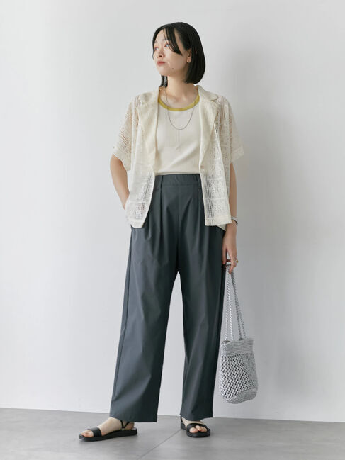 Samansa Mos2 blue「ストレッチタックカーブパンツ」|その他|