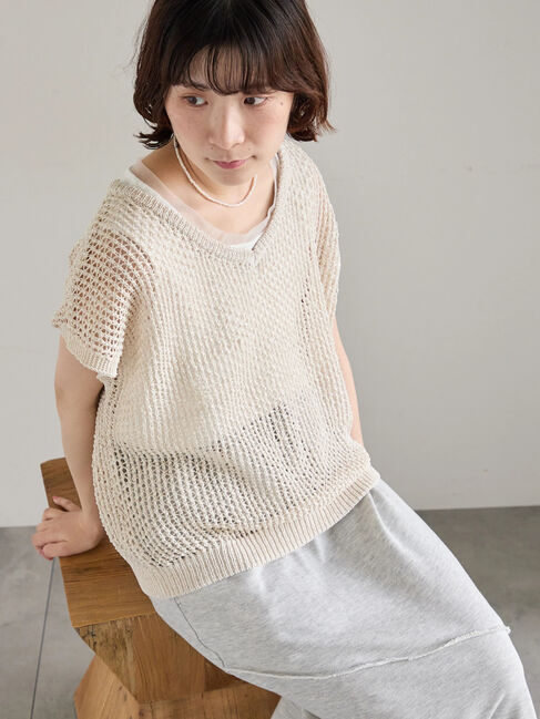 Samansa Mos2 blue「メランジラメメッシュニットベスト」|ニット・セーター|キナリ