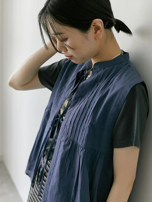 Samansa Mos2 blue「【Made in India】リボンベスト」|シャツ・ブラウス|