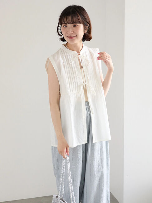 Samansa Mos2 blue「【Made in India】リボンベスト」|シャツ・ブラウス|