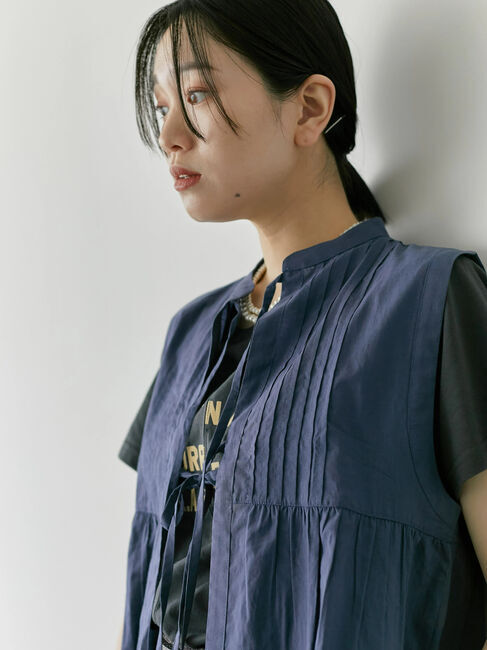 Samansa Mos2 blue「【Made in India】リボンベスト」|シャツ・ブラウス|