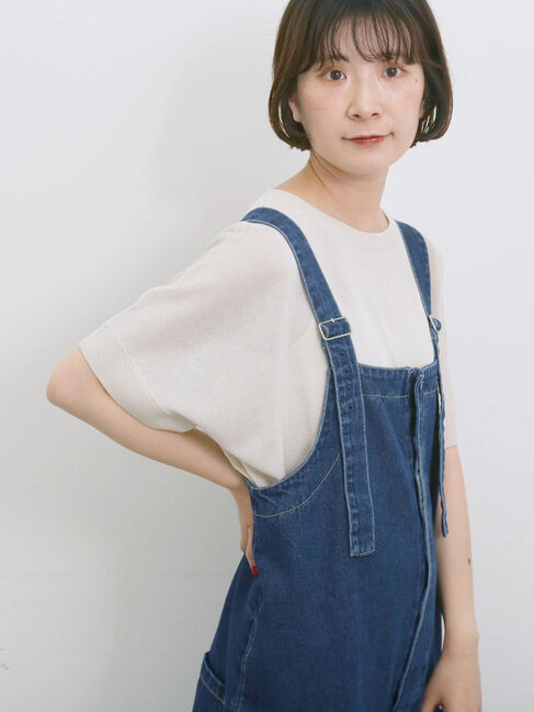 Samansa Mos2 blue「【マシンウォッシャブル】麻タッチニットプルオーバー」|ニット・セーター|