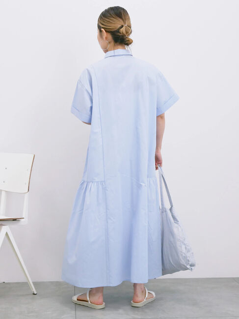 Samansa Mos2 blue「◎サイドギャザーシャツワンピース」|ワンピース|