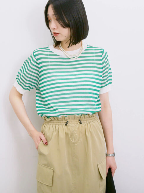 Samansa Mos2 blue「◎ボーダーニットプルオーバー」|ニット・セーター|