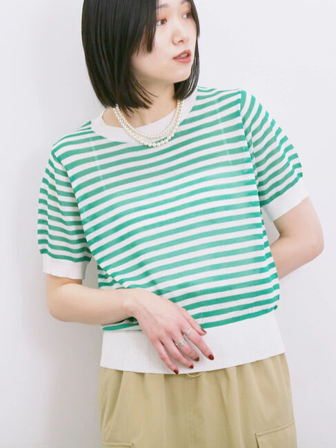 Samansa Mos2 blue「◎ボーダーニットプルオーバー」|ニット・セーター|