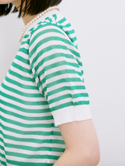 Samansa Mos2 blue「◎ボーダーニットプルオーバー」|ニット・セーター|