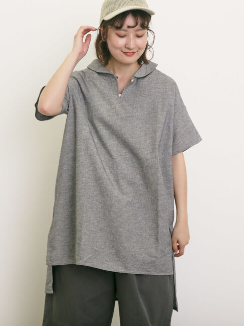 Samansa Mos2「【クールコットン】柄アソートスキッパーチュニック」|シャツ・ブラウス|