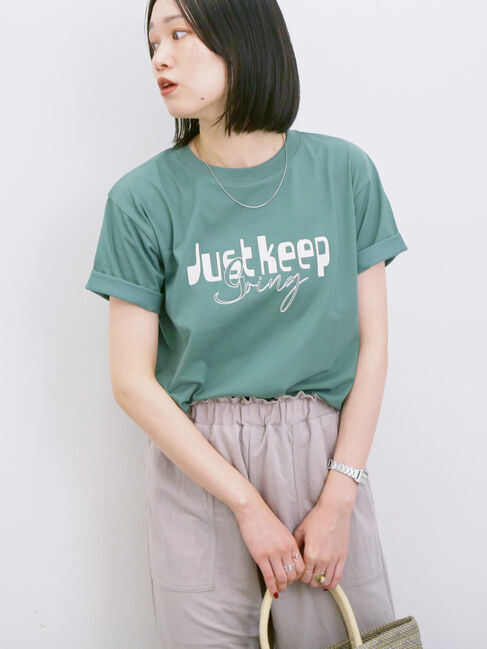 Samansa Mos2 blue「【接触冷感】ロゴプリントTシャツ」|Tシャツ・カットソー|グリーン