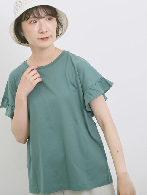 Samansa Mos2 blue「【USAコットン】フリルTシャツ」|Tシャツ・カットソー|