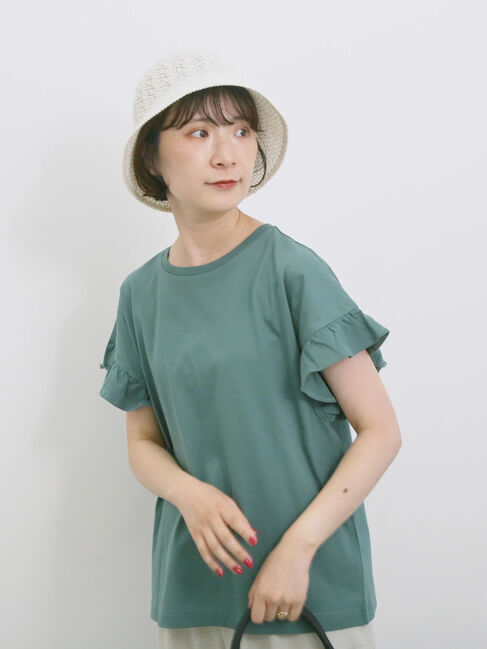 Samansa Mos2 blue「【USAコットン】フリルTシャツ」|Tシャツ・カットソー|グリーン
