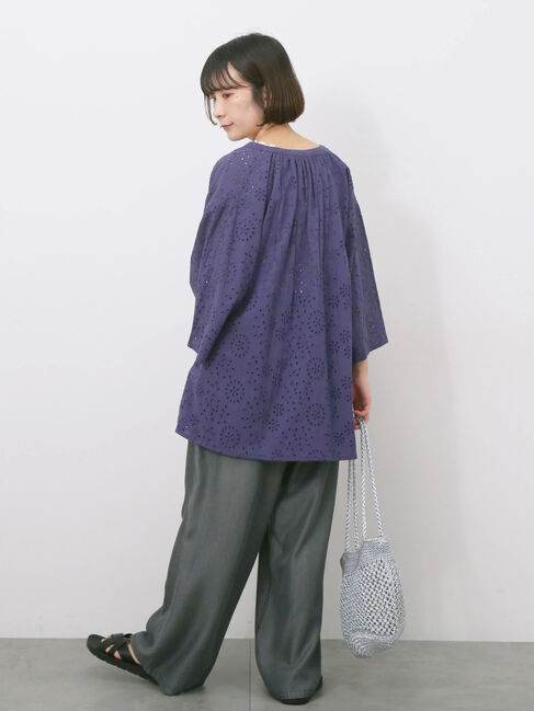 Samansa Mos2 blue「【Made in India】タッセル付ギャザーレースブラウス」|シャツ・ブラウス|