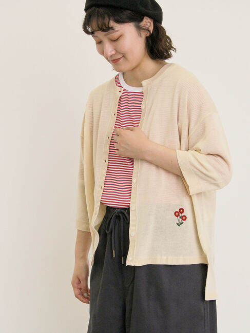 Samansa Mos2「[接触冷感]花刺繍七分袖クルーネックカーディガン」|カーディガン|