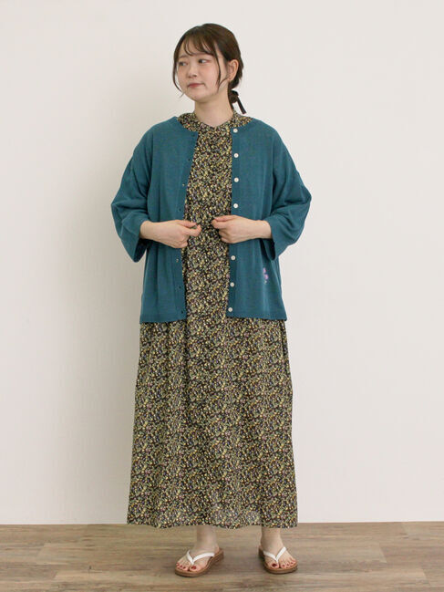 Samansa Mos2「[接触冷感]花刺繍七分袖クルーネックカーディガン」|カーディガン|