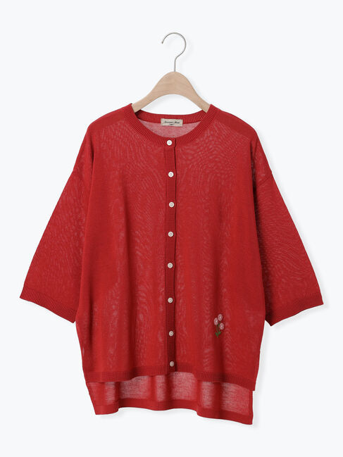 Samansa Mos2「[接触冷感]花刺繍七分袖クルーネックカーディガン」|カーディガン|