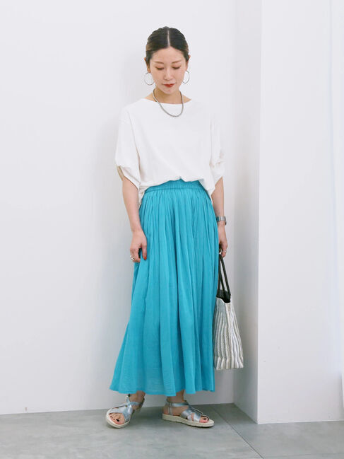 Samansa Mos2 blue「【Made in India】ボイルギャザースカート」|スカート|