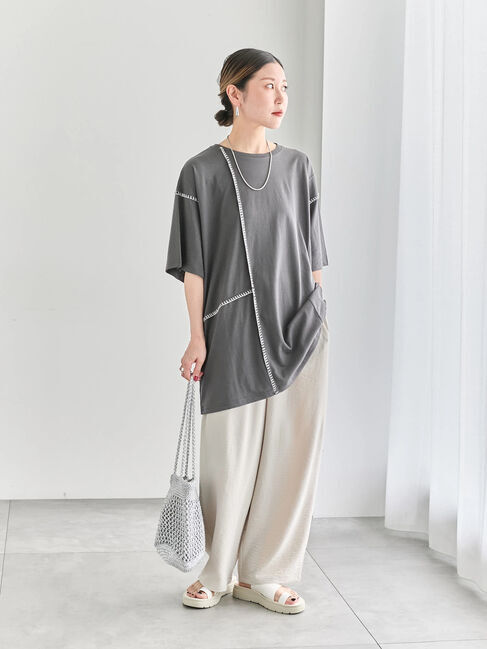 Samansa Mos2 blue「◎【接触冷感】切替ステッチチュニック」|Tシャツ・カットソー|