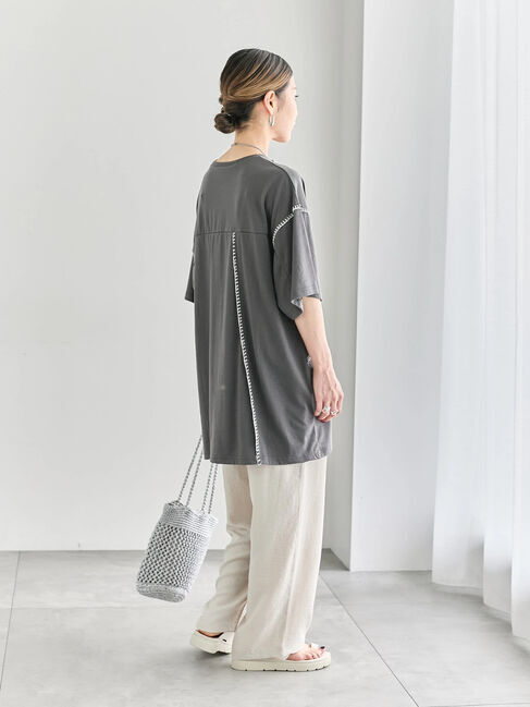 Samansa Mos2 blue「◎【接触冷感】切替ステッチチュニック」|Tシャツ・カットソー|