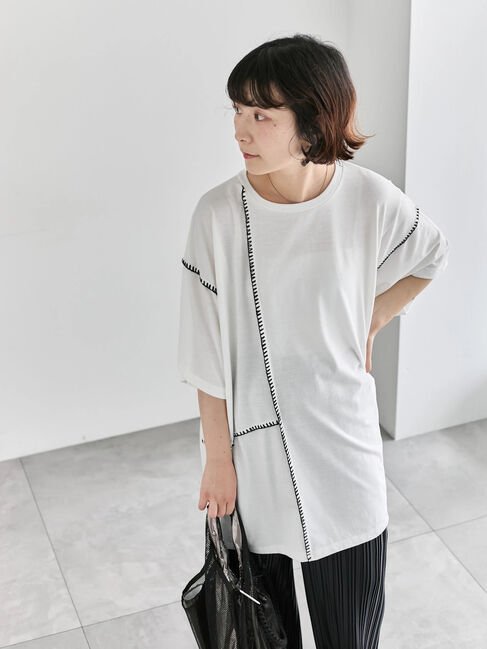 Samansa Mos2 blue「◎【接触冷感】切替ステッチチュニック」|Tシャツ・カットソー|