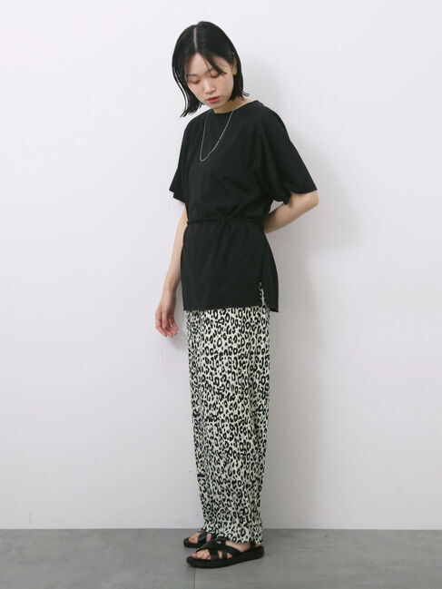 Samansa Mos2 blue「◎【接触冷感】ウエストリボンTシャツ」|Tシャツ・カットソー|