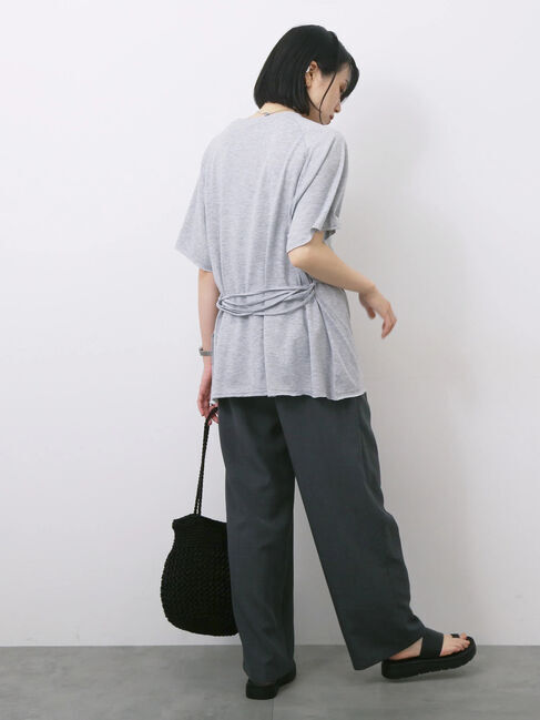 Samansa Mos2 blue「◎【接触冷感】ウエストリボンTシャツ」|Tシャツ・カットソー|