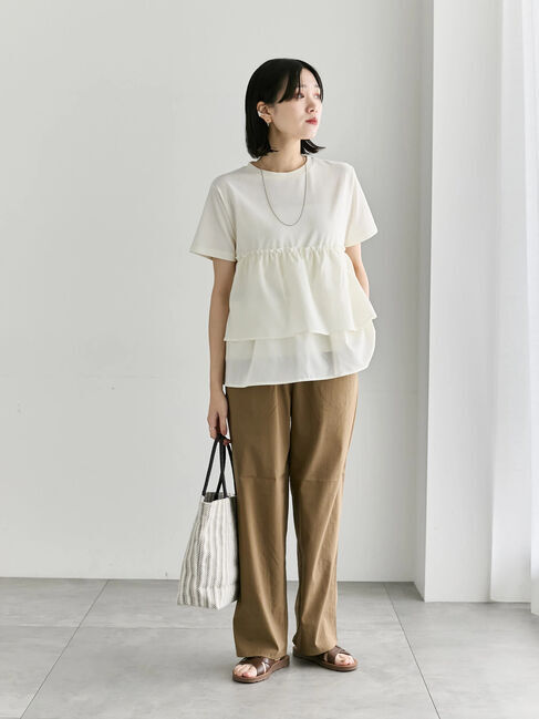 Samansa Mos2 blue「【接触冷感】ドッキングティアードプルオーバー」|Tシャツ・カットソー|