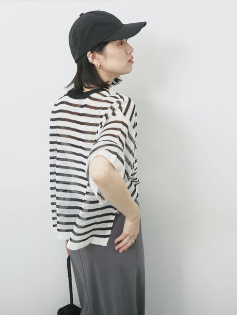 Samansa Mos2 blue「ボーダーロゴニットプルオーバー」|ニット・セーター|