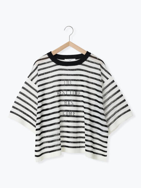 Samansa Mos2 blue「ボーダーロゴニットプルオーバー」|ニット・セーター|