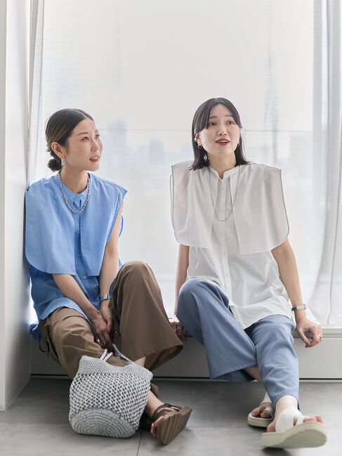 Samansa Mos2 blue「ケープブラウス」|シャツ・ブラウス|